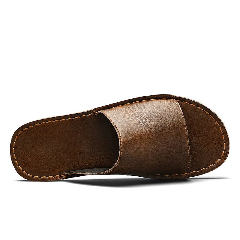 Men Casual Leather Sandals Refreshing Summer Beach Slippers Slides Outdoor Shoes
