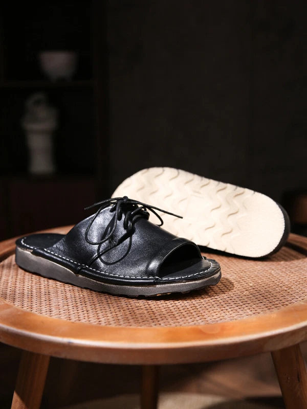 Retro Mens Handmade Real Leather Open Toe Sandal Slippers Shoes Beach Holiday sz