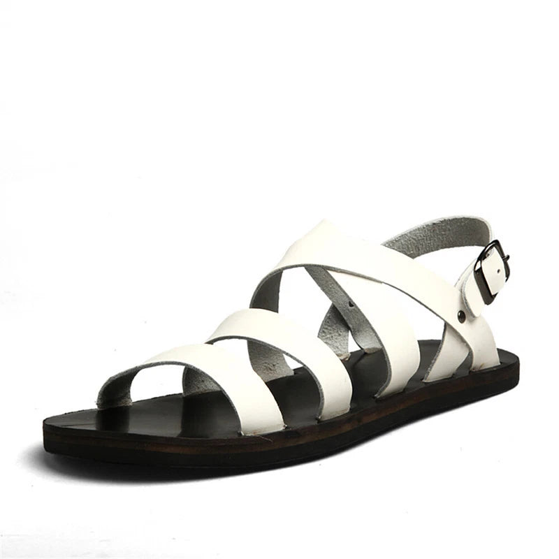 Men's Sandals Fashion Leather Slippers Non-slip Beach Shoes Toe Layer Cowhide