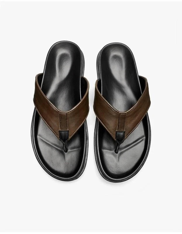 Fashion Men's Clip Toe Leather Slippers Flats Beach Holiday Casual Sandals Shoes