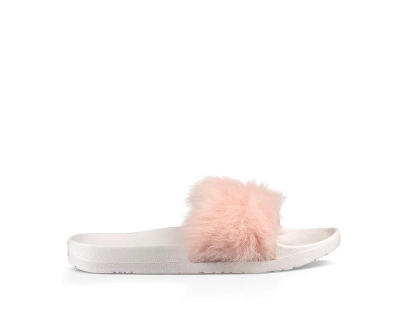 UGG Royale Baby Pink Plush Fur Slide/Slippers w/White Treadlite NEW Retail $80