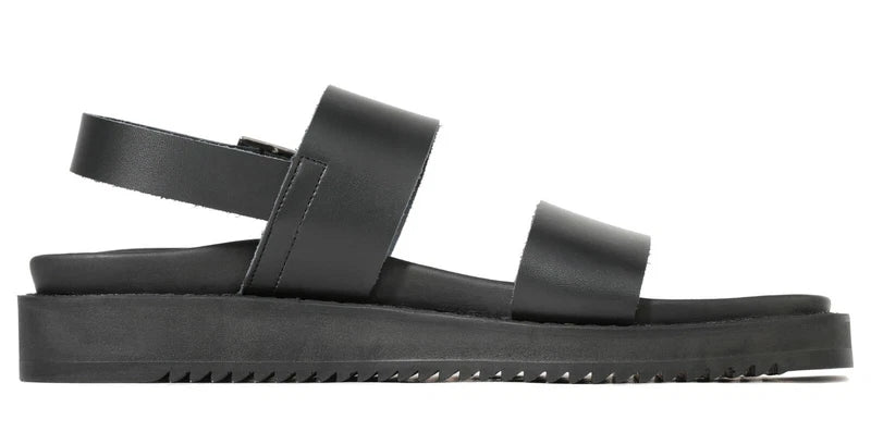 Firenze Atelier Mens Black Leather Open Toe Roman Sandals Fashion Beach Slippers