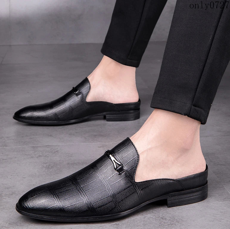Mens Leather Breathable Sandals Pointy Toe Slip On Metal Slipper Shoes Mules Hot