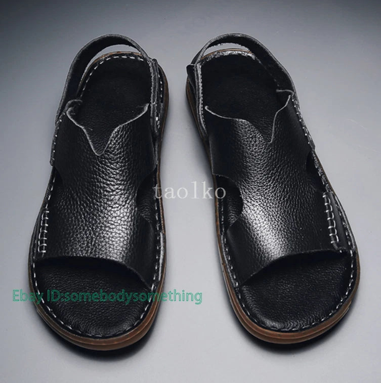 Open Toe Leather Slip on Slippers Sandals Flats Beach Holiday Men Shoes