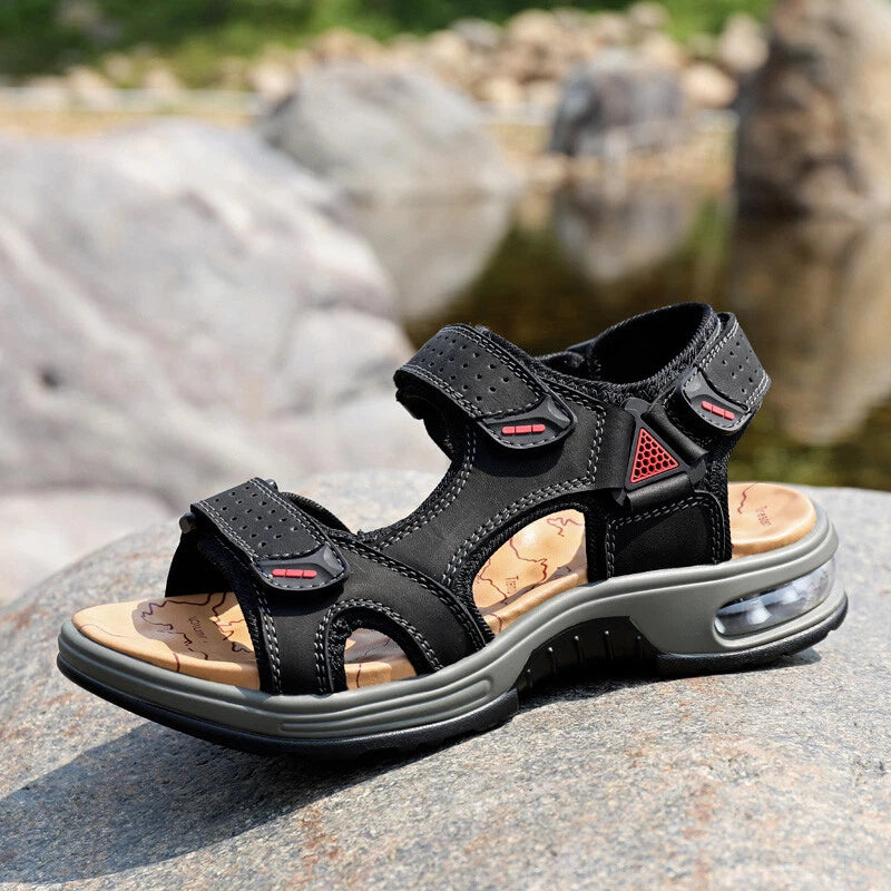 Leather Casual Sandals Slippers Open Toe Men's Breathable Lace Up Beach Outdoor