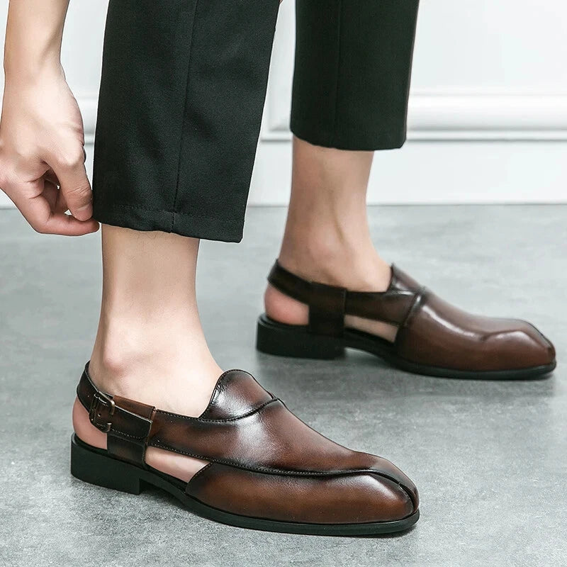 Leather Men Casual Sandals Slip on Handmade Slippers Non Slip Beach Sneakers