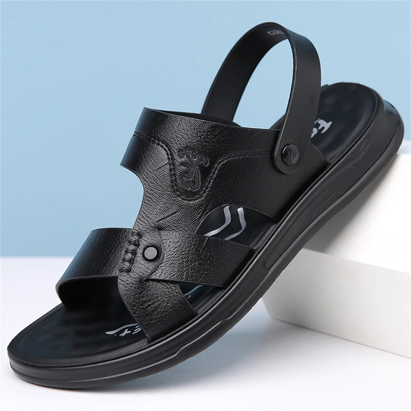 Men's Leather Slide Sandal Men's Outdoor Sports Casual Slippers Beach Sandals
