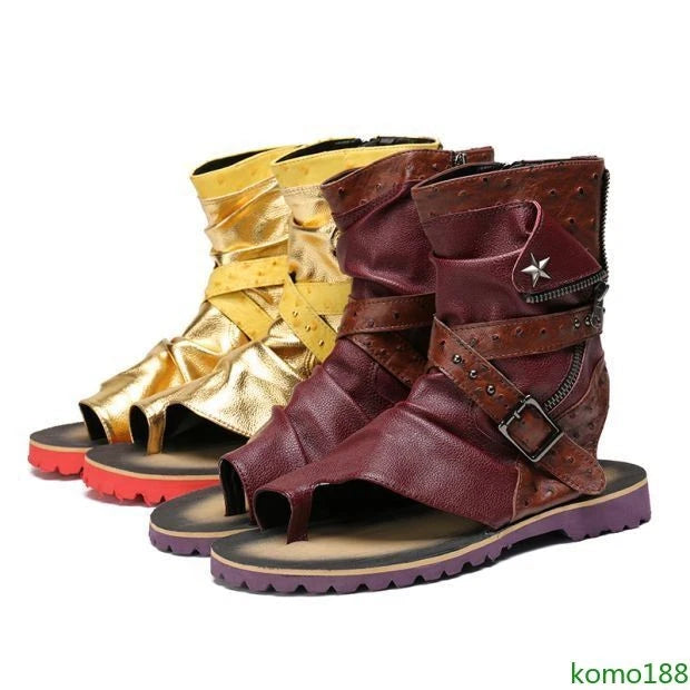 Men's Roman Sandals High Top leather  Flip Flop Gladiator Buckle Shoes Slingback