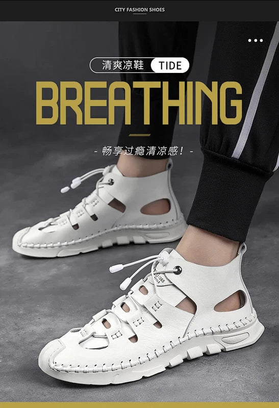 Men High Top Roman Sandals Leather Light Casual Slippers Breathable Beach Shoes