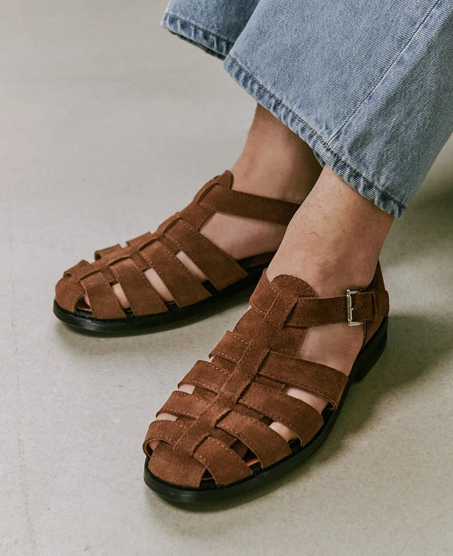 Firenze Atelier Men's Brown Suede Summer Closed Toe Fisherman Sandals Slippers