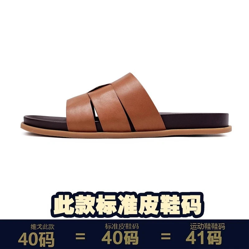 Summer New Men's Slippers Casual Breathable Beach Sandals Flat Leather Slippers