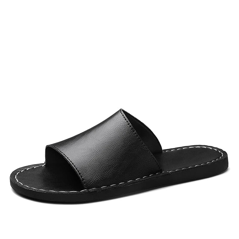 Men Casual Leather Sandals Refreshing Summer Beach Slippers Slides Outdoor Shoes