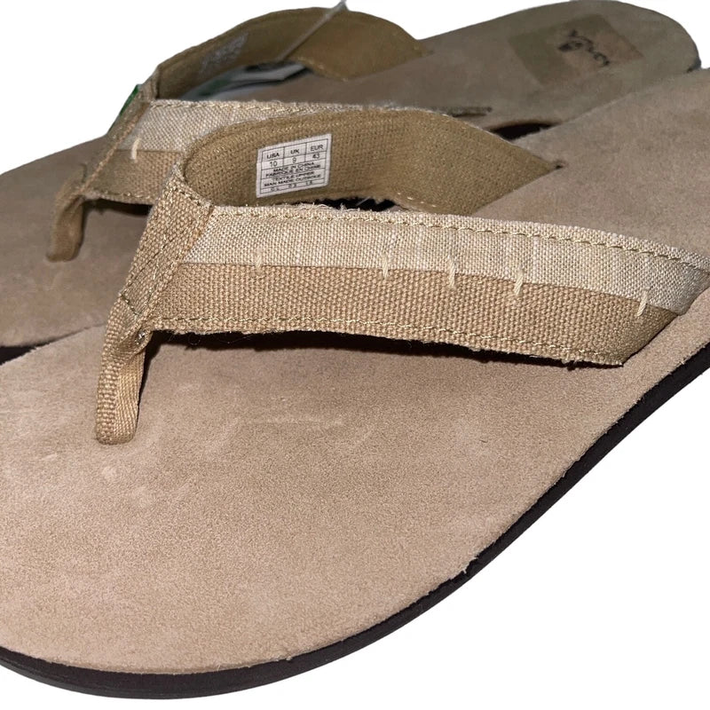 Sanuk Flip Flops Mens Brown Suede Leather Canvas Comfort Slipper Sandals Dr Fray