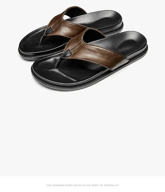 Fashion Men's Clip Toe Leather Slippers Flats Beach Holiday Casual Sandals Shoes