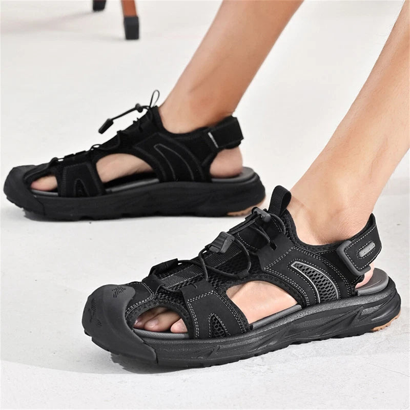 Men's Sandals Leather Hiking Slides Sport Slippers Fisherman Beach Shoes
