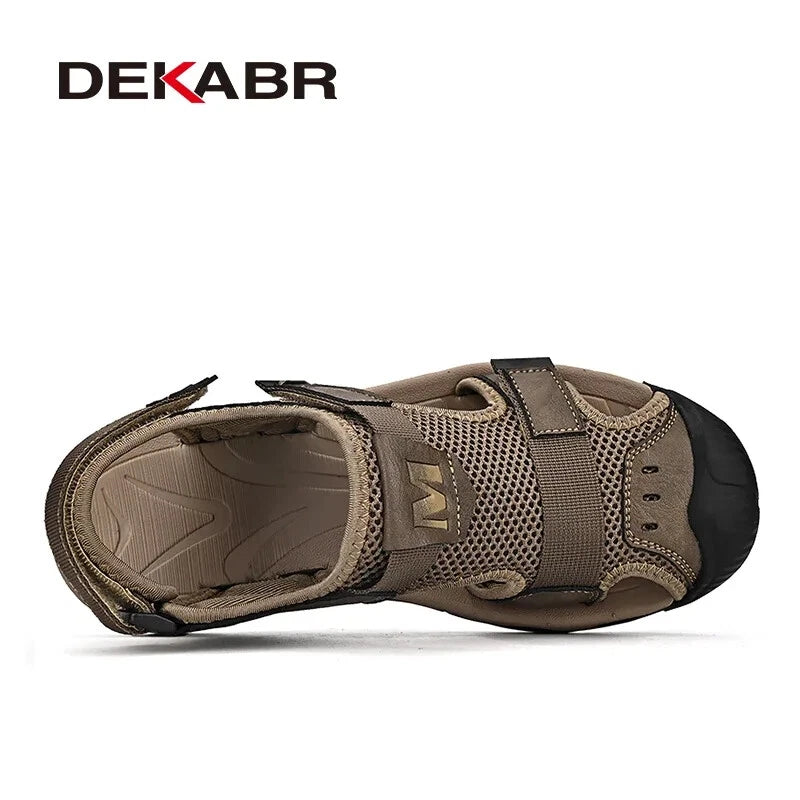 Fashion Casual Men Shoes Genuine Leather Mesh Beach Sandals Breathable Slippers