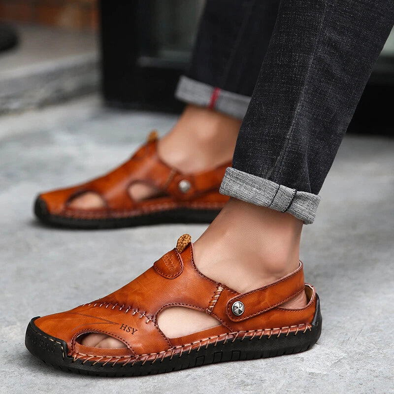 Summer Men's Leather Classic Sandals Slipper Soft Outdoor Beach Rubber Sandals