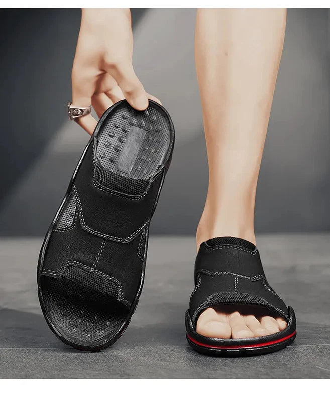 Mens Slippers Sandals Open Toe Fashion PU Leather Beach Holiday Summer Flats New