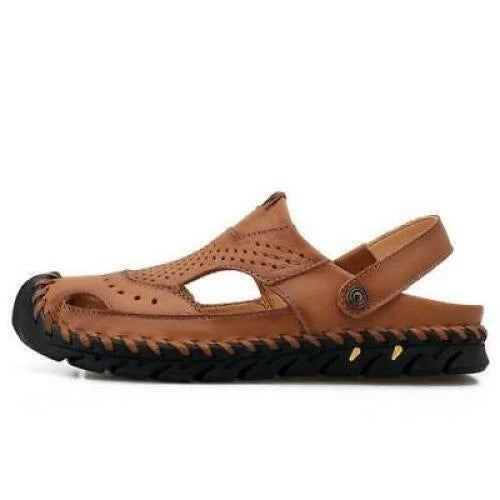 Summer Mens Casual Beach Sandals Casual Cut Out Slippers Leather Mules Outdoor