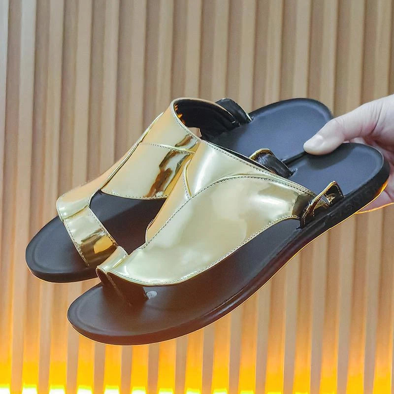 Roman Men's Flats Sandals Open Toe Fashion Summer Gold Slippers Beach Shoes Hot