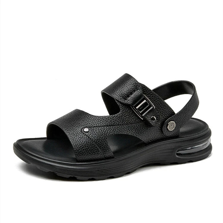 Open Toe Sandal Slingback Flats Slipper Real Leather Men Beach Shoes Roman Style
