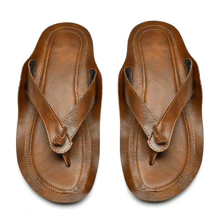 Mens Summer Flat Clip Toe Slipper Sandals Soft Fisherman Shoe Beach Pump Brown
