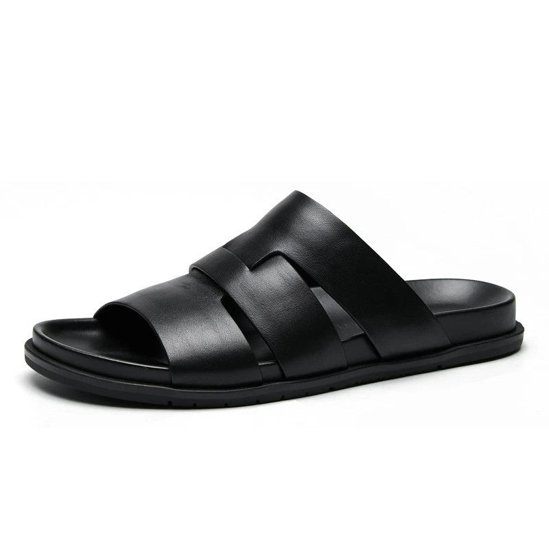 Summer Open Toe Real Leather Mens Sandals Slippers Flats Shoes Beach Roman Style
