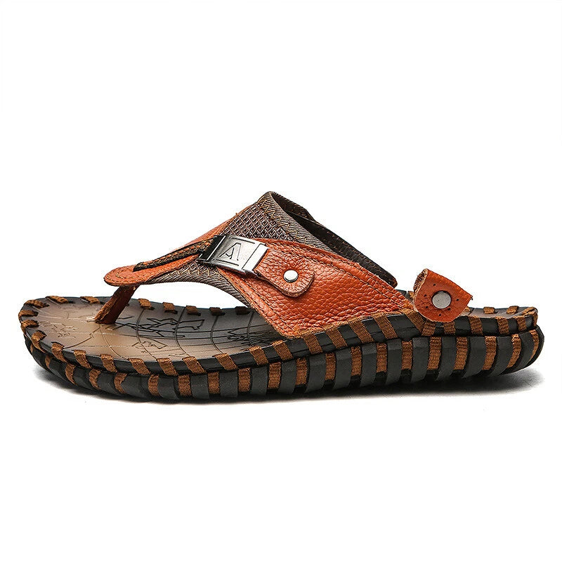 Plus Size Casual Shoes Men's Sandals Slippers Leather Thong Flats Outdoor Beach