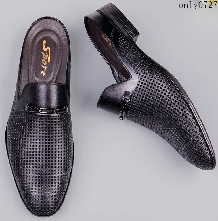 Mens Leather Breathable Sandals Pointy Toe Slip On Metal Slipper Shoes Mules Hot