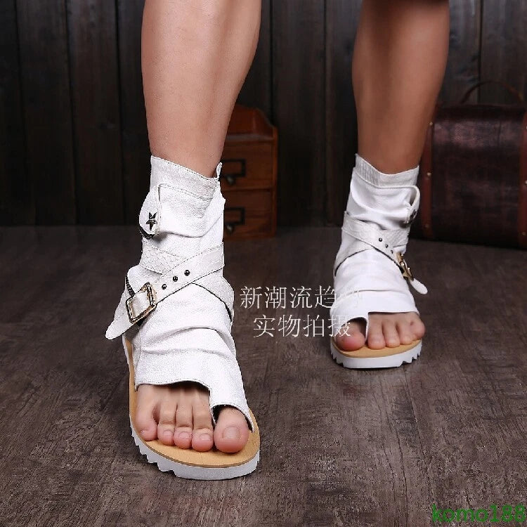 Men's Roman Sandals High Top leather  Flip Flop Gladiator Buckle Shoes Slingback