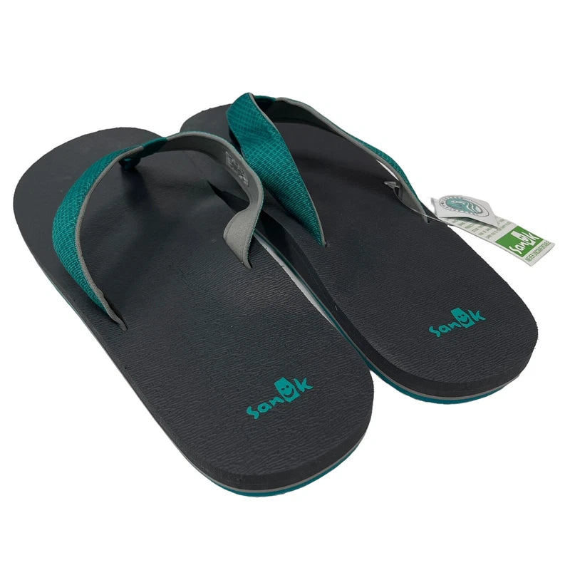 Sanuk Flip Flops Mens 14 Teal Gray Comfort Sandals Off The Grid Yoga Mat Slipper