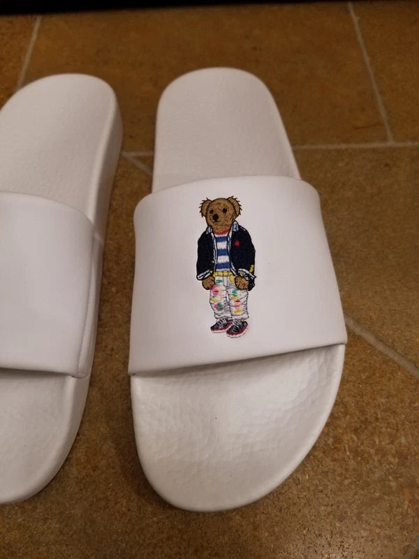 POLO Ralph Lauren Bear Logo White Beach Pool Slides Sandals Slipper Mens Size 12