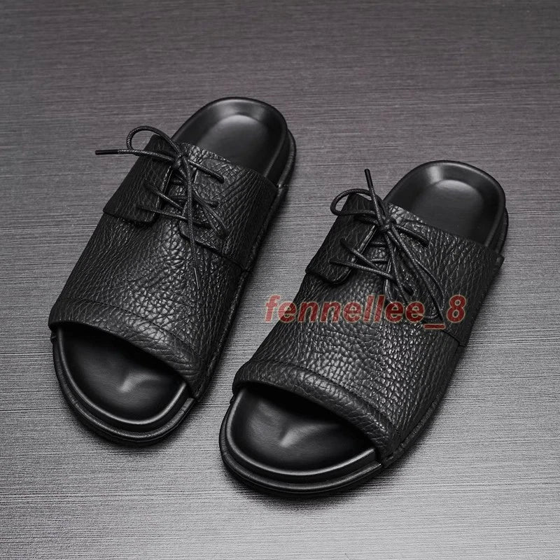Mens Real Leather Cowhide Open Toe Casual Outdoor Beach Holiday Sandals Slippers