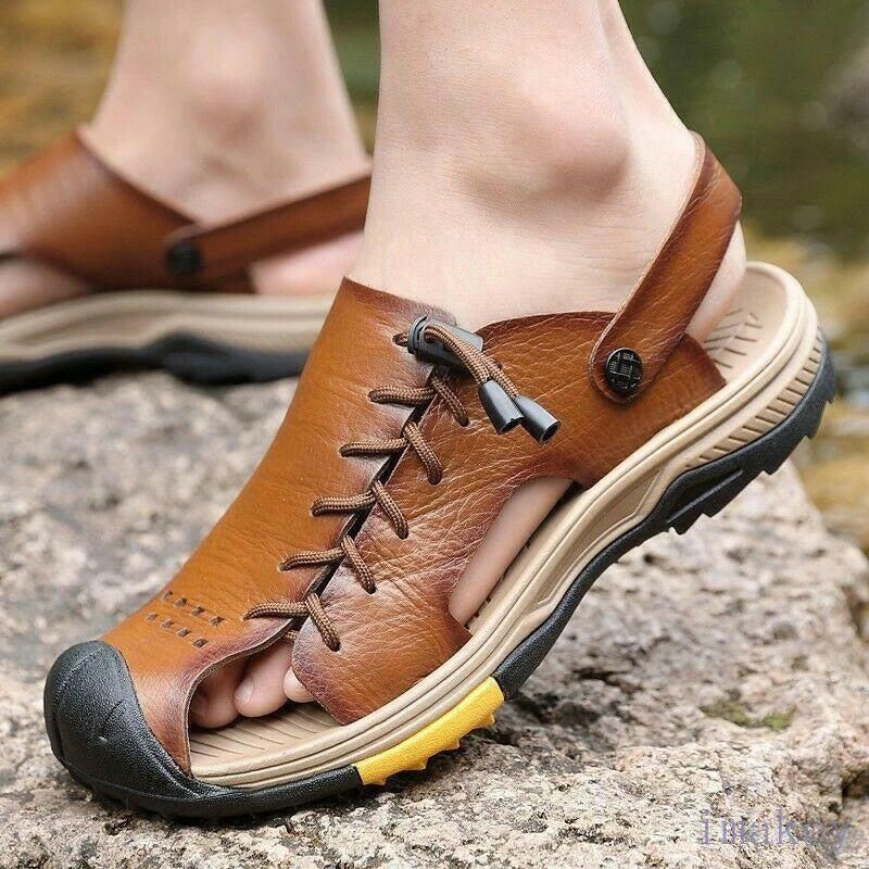 Men's Closed Toe Slip On Hollow Out Slipper Sandals Beach Casual Faux Leather SZ