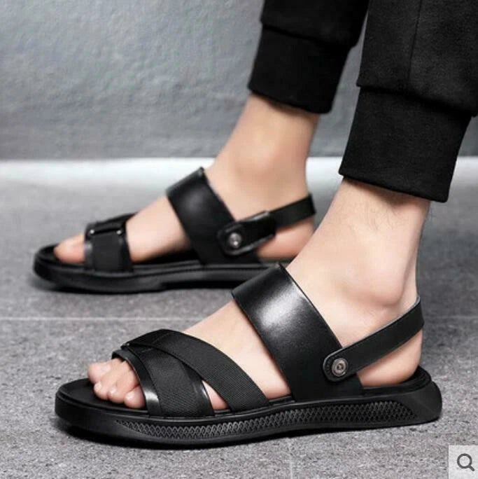 Roman Mens Leather Beach Sandals Shoes Slingbacks Slippers Slip on Open Toe New