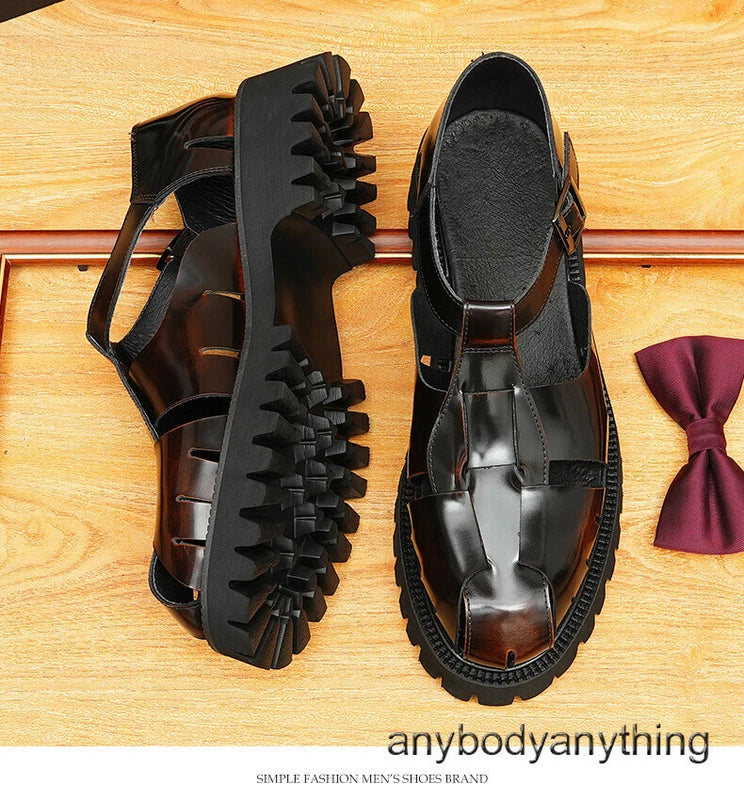 Mens Handmade Real Leather Shoes Summer Business Sandals Woven Roman Shoes Sz
