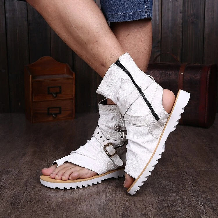 Men's Roman Sandals High Top leather  Flip Flop Gladiator Buckle Shoes Slingback