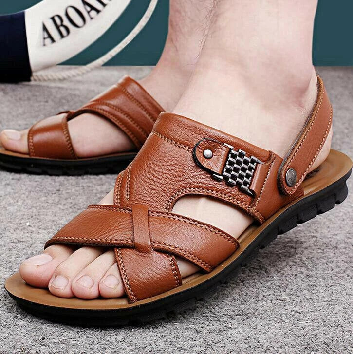 Men's Faux Leather  Sandals Peep Toe Slippers Casual Shoes Plus Sz