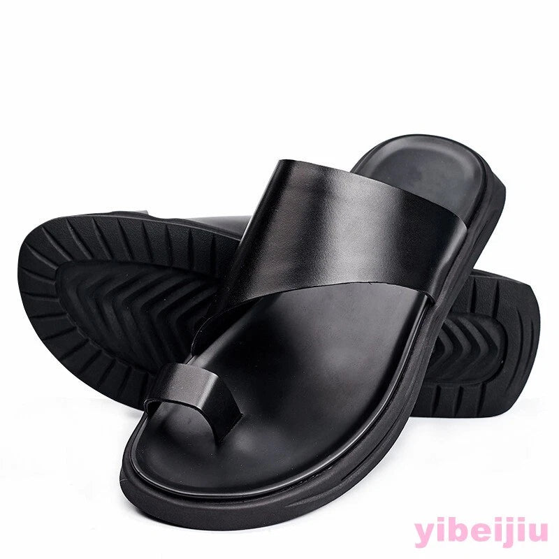 Beach Men's Summer Slides Clip Ring Toe Moccasins Sandals Leather Flats Slippers