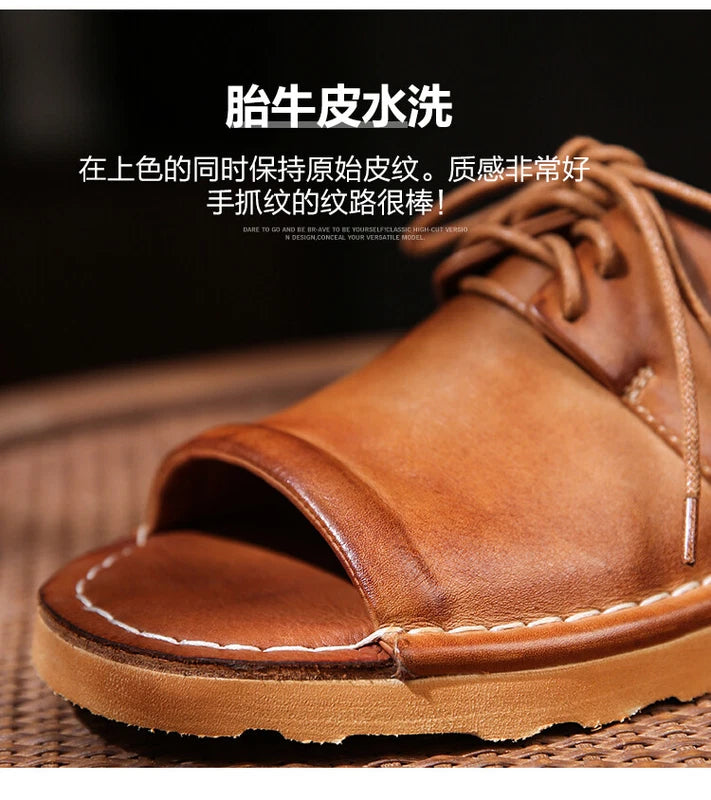Retro Mens Handmade Real Leather Open Toe Sandal Slippers Shoes Beach Holiday sz