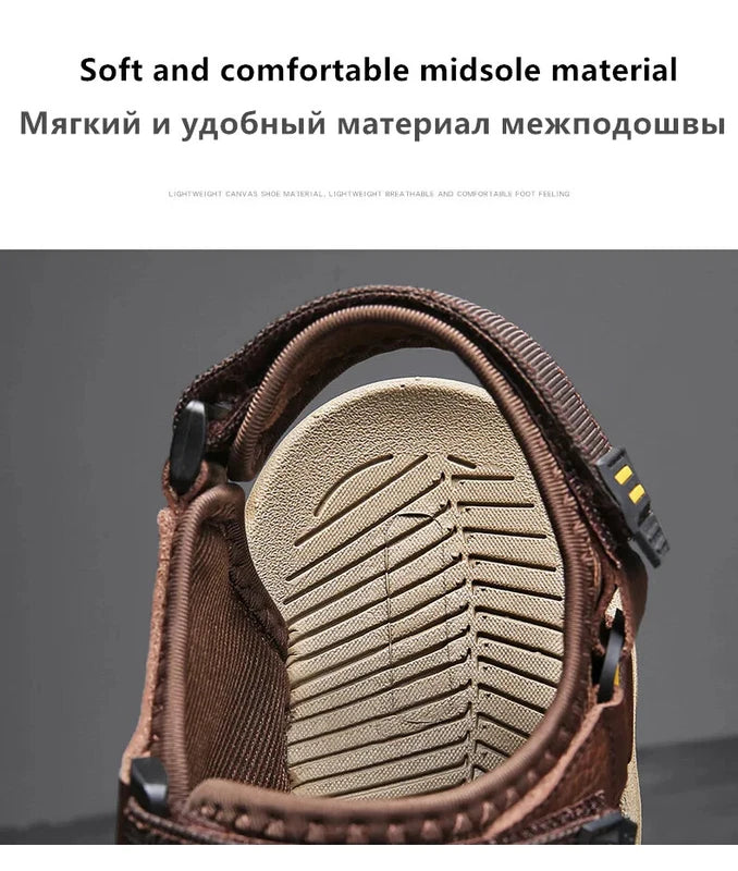 Summer Beach Men's Sandals Leather Outdoor Non-slip Wading Shoes Casual Slippers