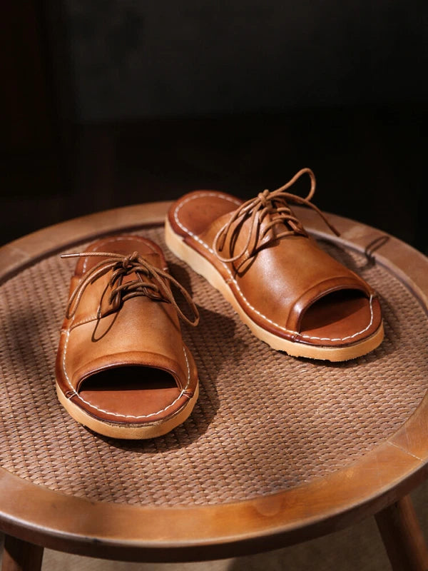 Retro Mens Handmade Real Leather Open Toe Sandal Slippers Shoes Beach Holiday sz