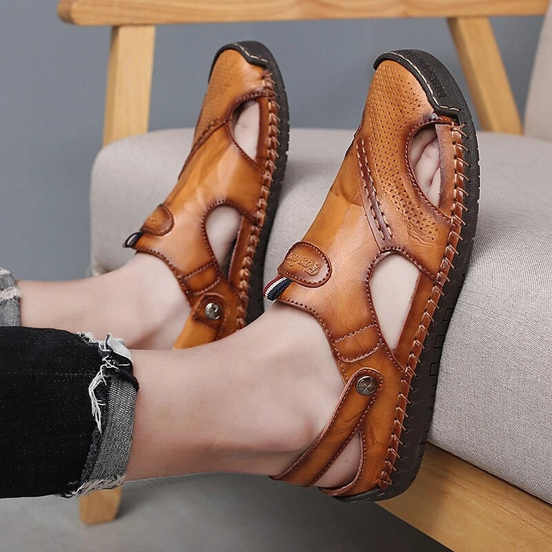 Summer Men's Leather Sandals Water Shoes Casual Fisherman Beach Slippers Driving