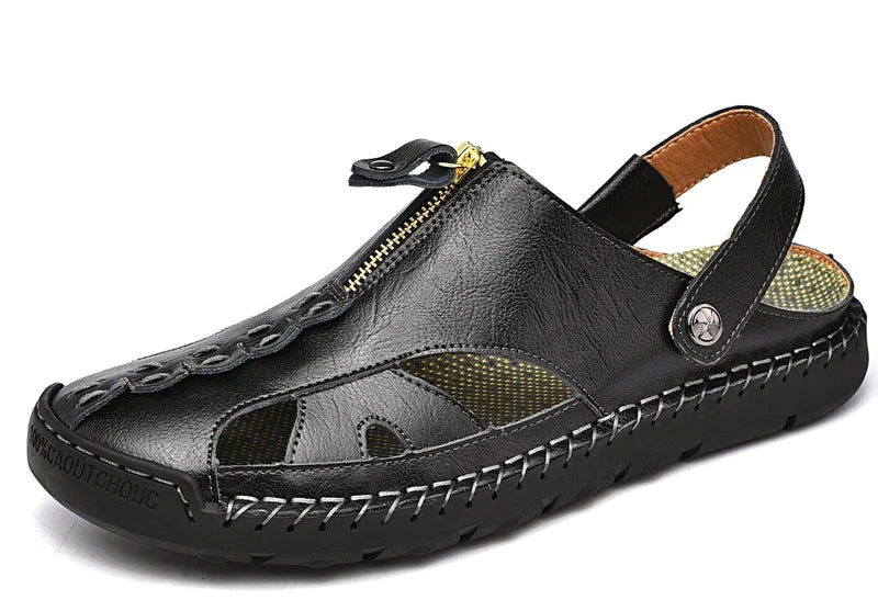 Men's Anti-Slip Leather Sandals, Closed Toe Outdoor Summer Beach Shoes