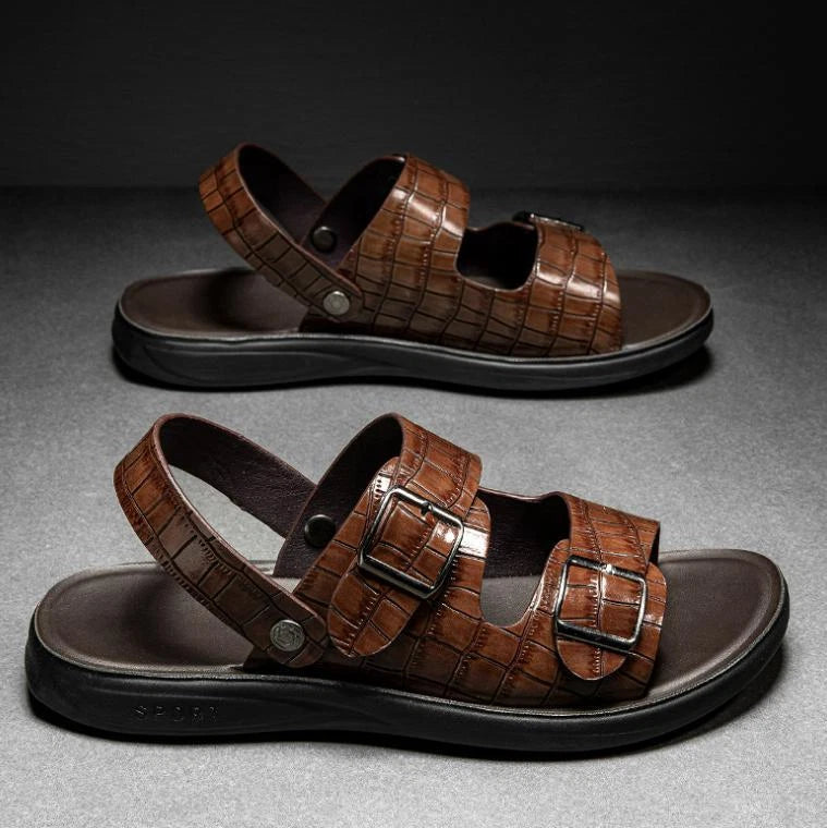 Men Summer Open Toe Crocodile Pattern Sandal Soft Buckle Slipper Beach Pump Shoe