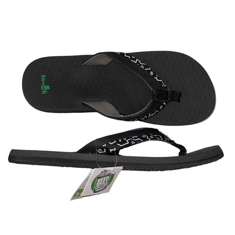 Sanuk Flip Flops Mens Black Canvas Comfort Sandals Slipper Beer Cozy Light Funk