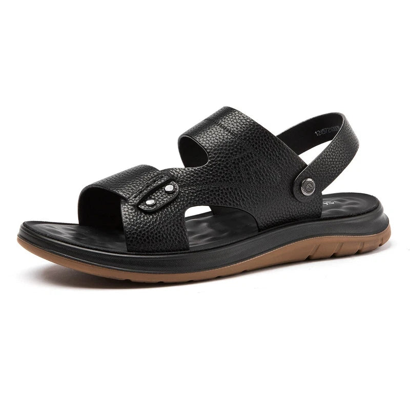 Open Toe Summer Slipper Sandals Beach Real Leather Mens Shoes Roman Style Casual