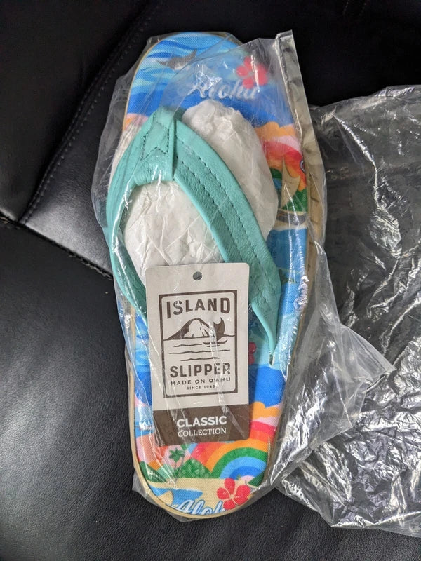 Island Slipper - Flip flops - Ieather - men's 8 - Aloha - while deck bottom