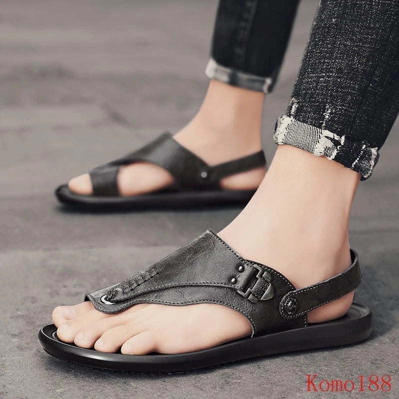 Mens summer Slippers outdoor Beach pu Leather Sandals Beach Casual slipper