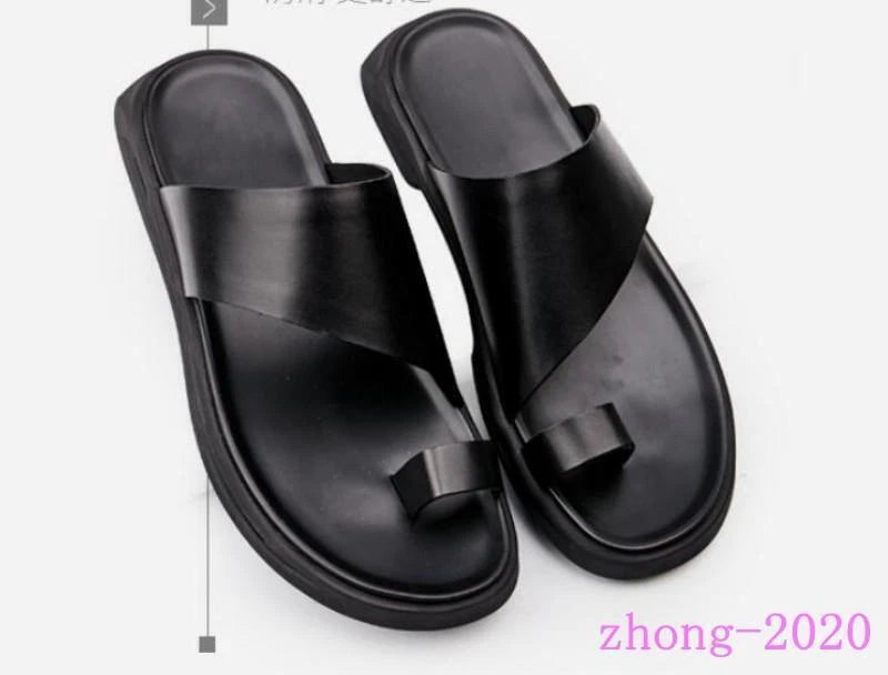 Chic Mens Summer Slides Clip Ring Toe Beach Casual Sandals Leather Flats Slipper